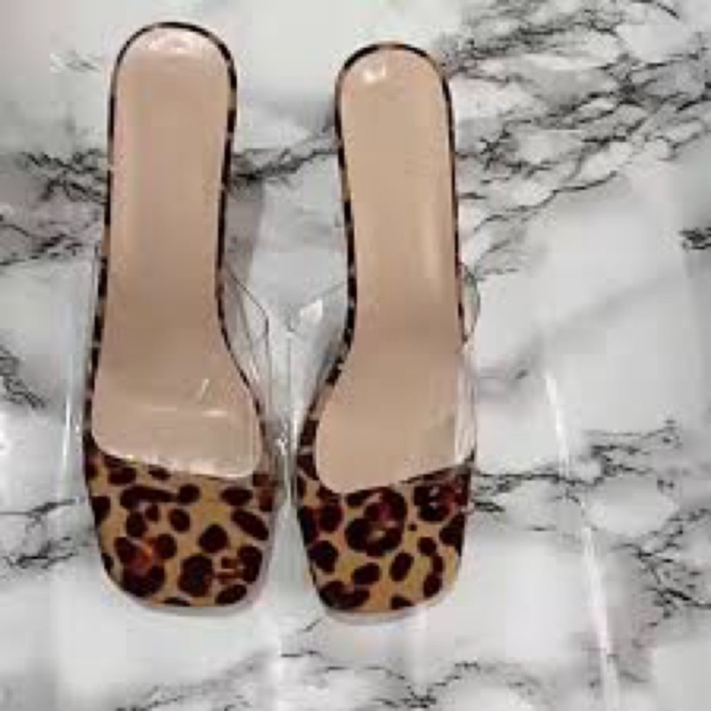 Leopard Print Clear Strap Heels - Picture 2 of 11